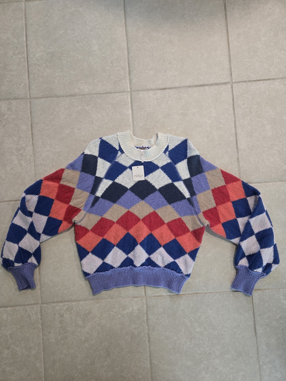 NWT Free People Multi-Color Argyle Crewneck Sweater